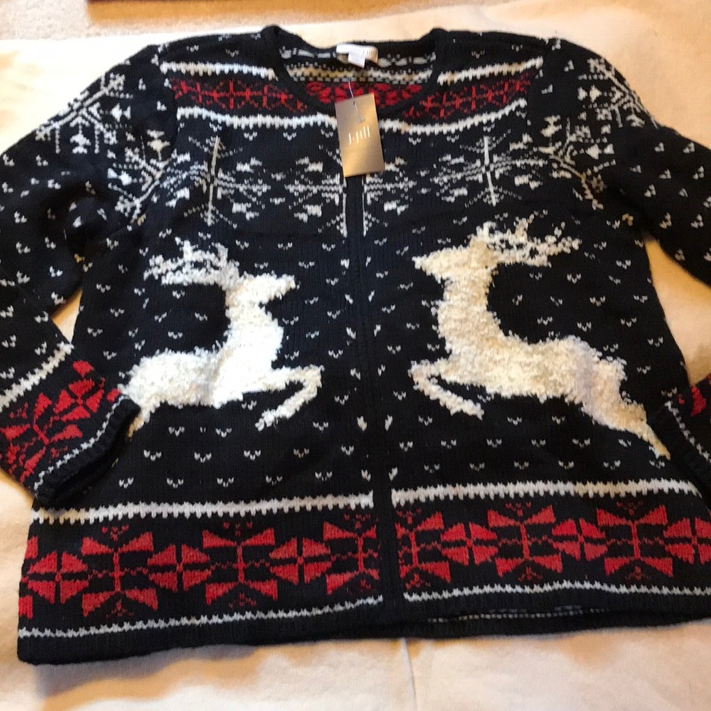 NWT J. Jill Reindeer Holiday Zip Cardigan